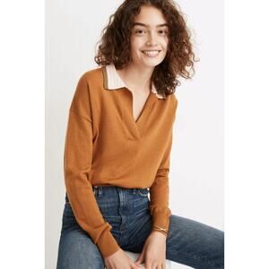Madewell Women's Merino Wool Colorblock Polo Long Sleeve Sweater Size XS, EUC